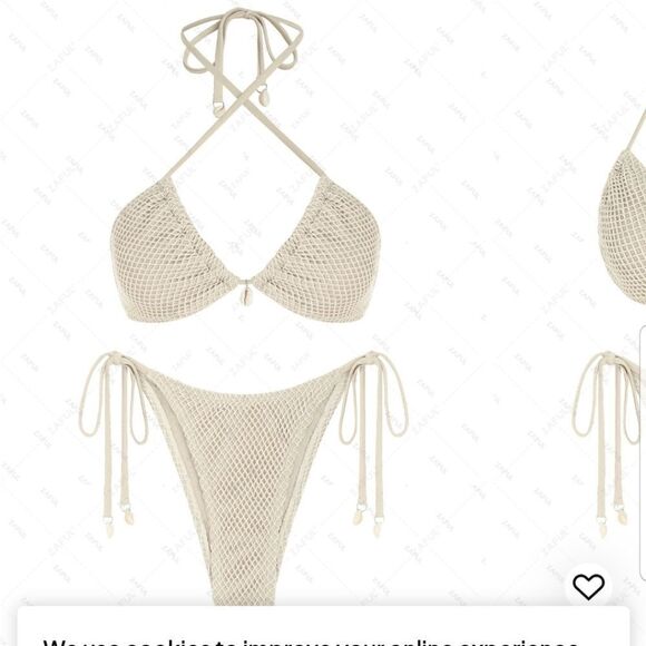 ZAFUL Women Bikini Set Two Piece Textured Beaded Tie Back Halter Cheeky Swimsuit - Picture 4 of 15